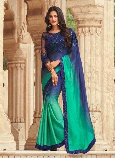 Blue And Sea Green Colour TFH SANDAL WOOD 8th EDITION Latest Stylish Fancy Party Wear Mix Silk Heavy Designer Saree Collection SW-806